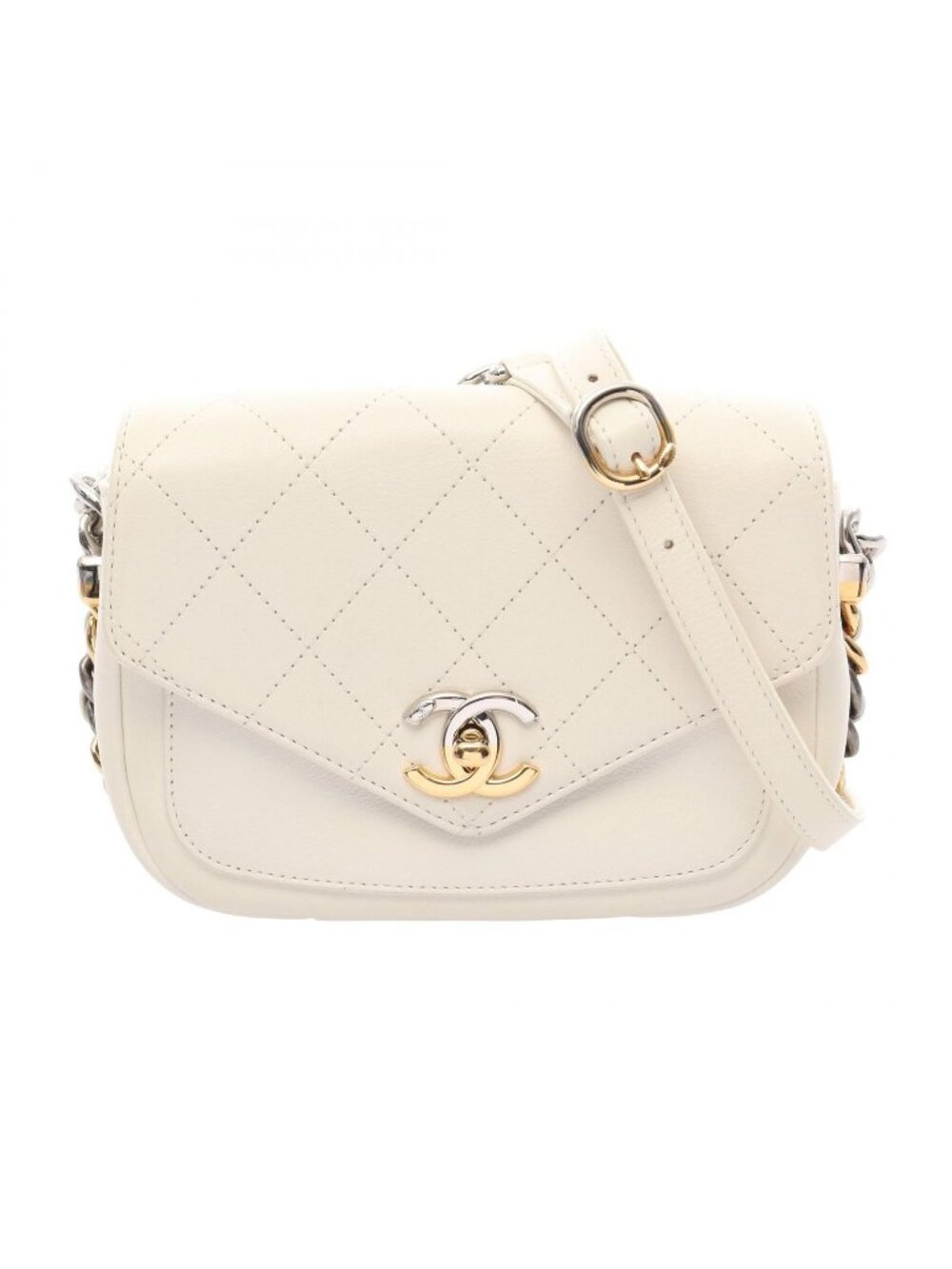 Chanel Shoulder Bag Quilted Small Off White Leather Chain